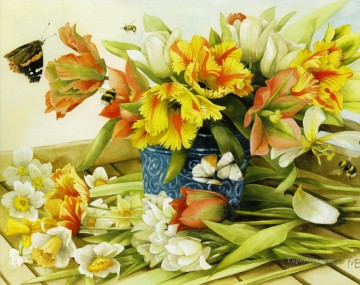 ミツバチ 蝶 3 月の花 動物 Oil Paintings